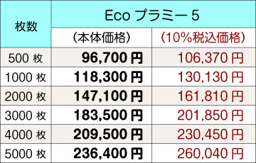 Ecoプラミー5価格表