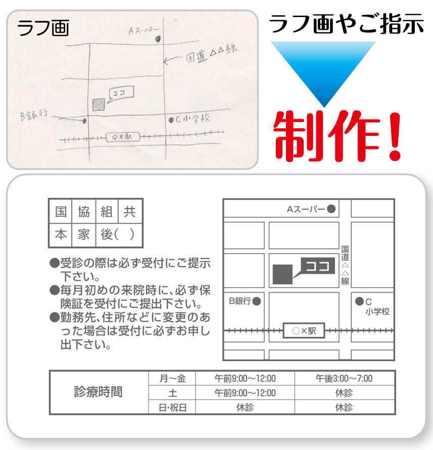 地図を入れた診察券作成例